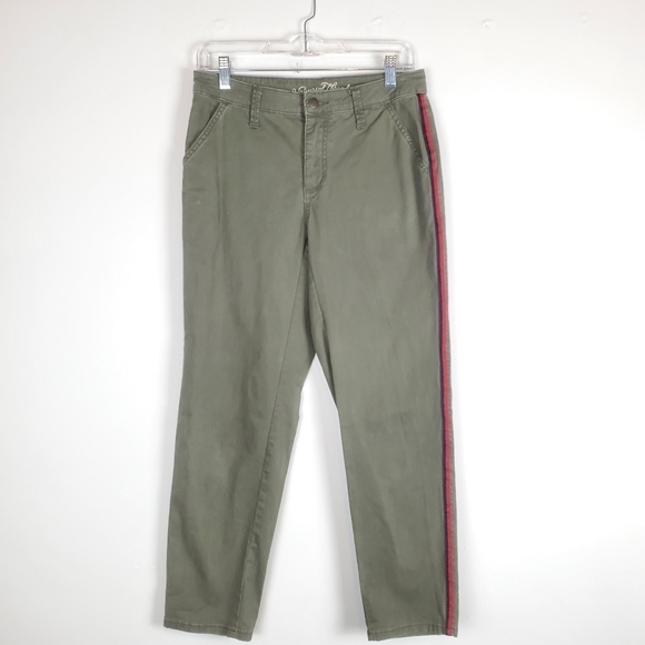 Universal Thread 4 Midrise Girlfriend‎ Crop Pants Army Green Tuxedo stripe - Picture 1 of 11